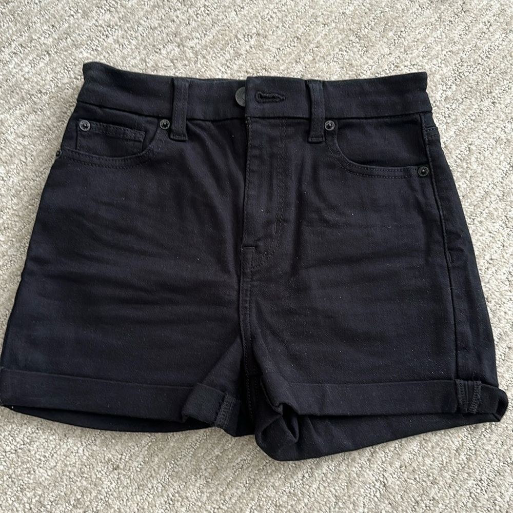 American Eagle BLACK Ne(x)t Level Stretch Denim Jean Shorts [Size: 0]